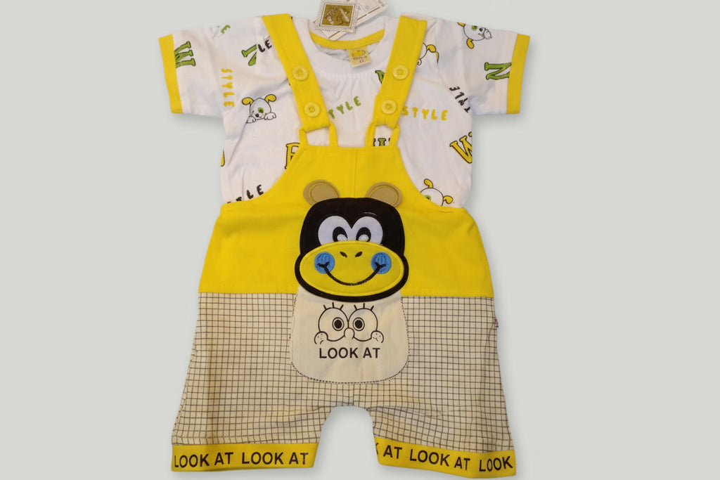 Baby Cartoon Monkey Dungaree Set – “Look At” Edition (T-Shirt + Suspender Shorts) 134