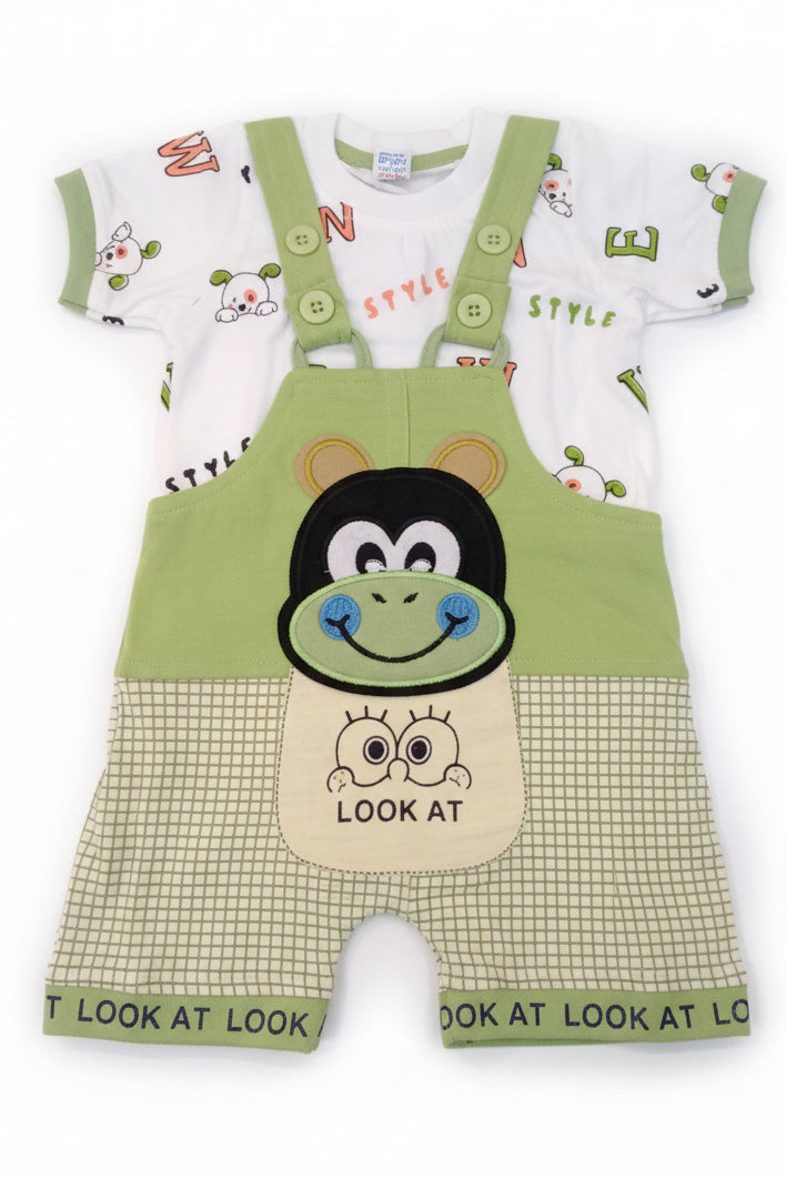 Baby Cartoon Monkey Dungaree Set – “Look At” Edition (T-Shirt + Suspender Shorts) 134