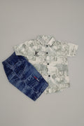 Boys Printed Shirt & Denim Shorts Set – Casual Summer Outfit 408