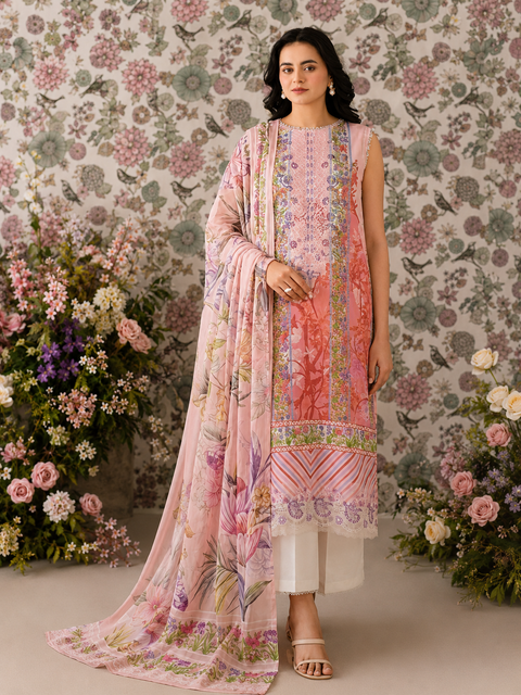Premium Floral Unstitched Unready Three Piece-C366