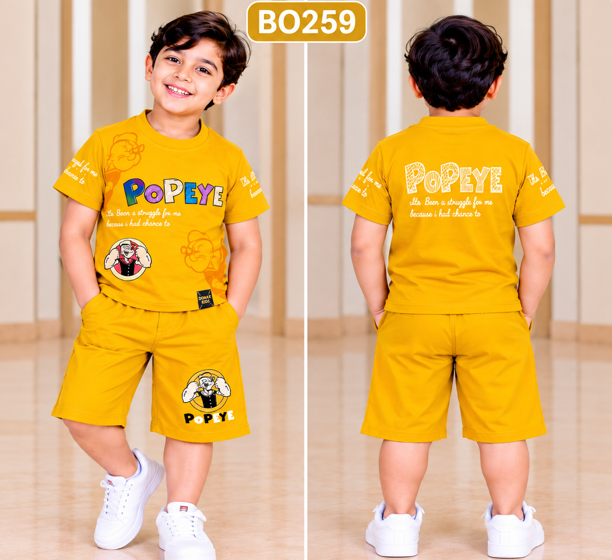 Boys Popeye Graphic T-Shirt & Shorts Co-Ord Set – BO259