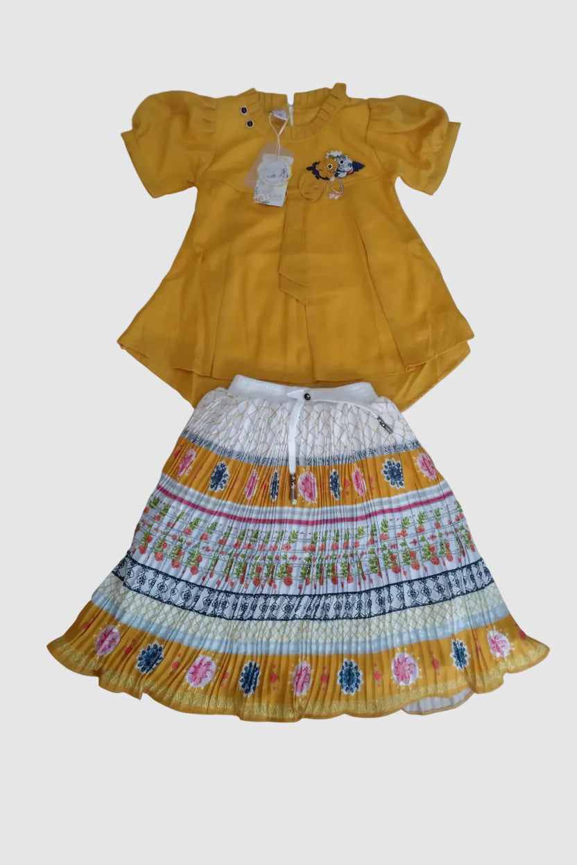 Girls Floral Pleated Skirt Set with Bow Detail Top.148..