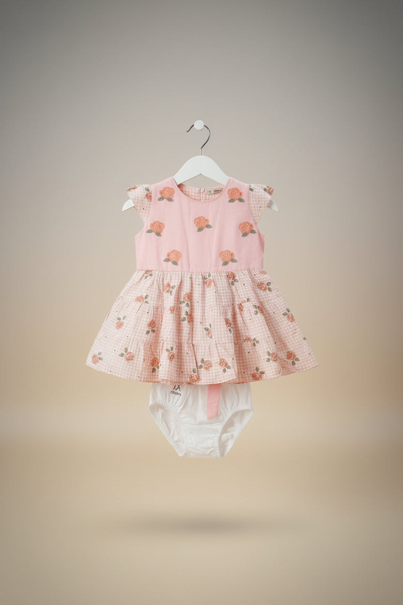 Baby Girl Floral Checkered Frock Dress with Diaper Cover Set198