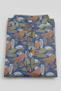Boys Blue Printed Short Sleeve Mandarin Collar Shirt 2711