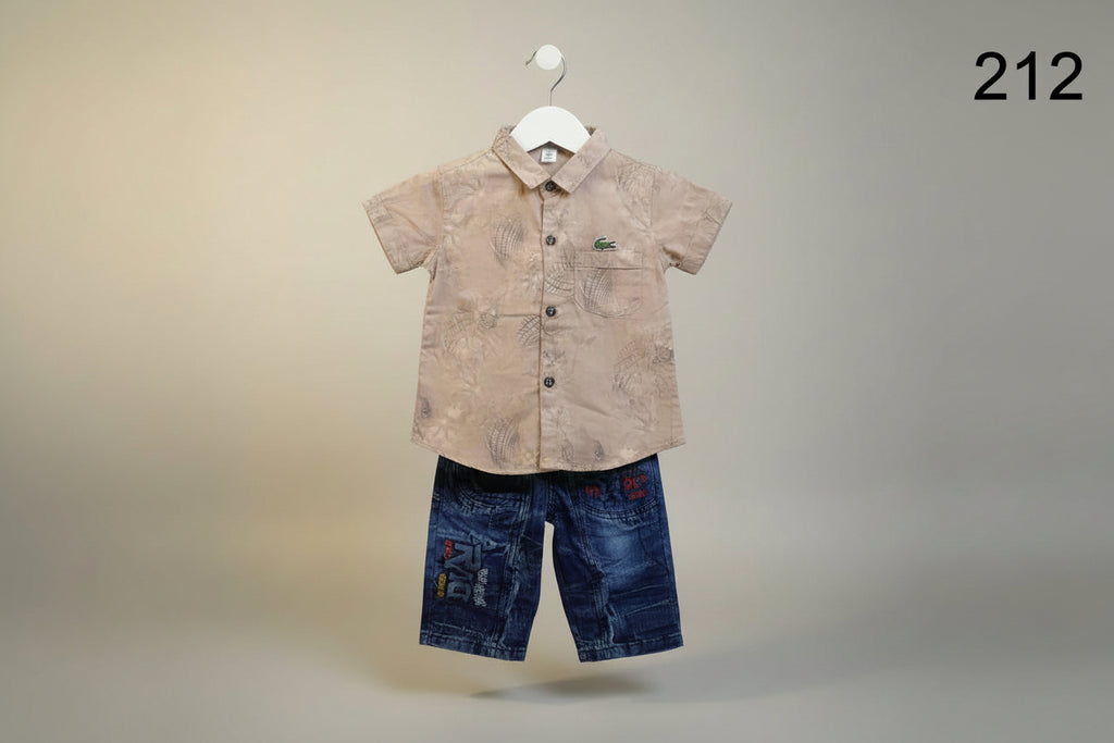 Kids Printed Half Sleeve Shirt & Denim Look Pant Set 212