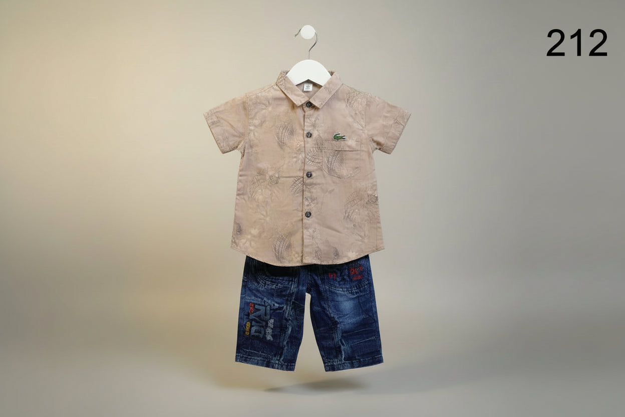 Kids Printed Half Sleeve Shirt & Denim Look Pant Set 212