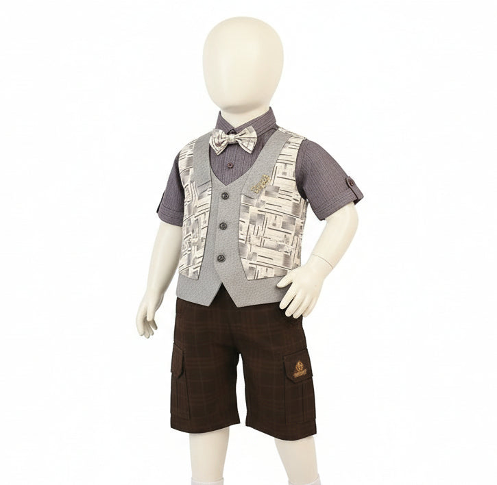 Boys Premium Waistcoat Shirt & Pant Set with Bow Tie (3-Piece Formal Wear) 237