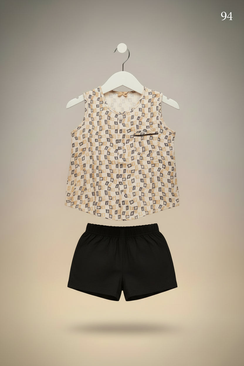 Kids Printed Sleeveless Shirt & Solid Shorts Set 94