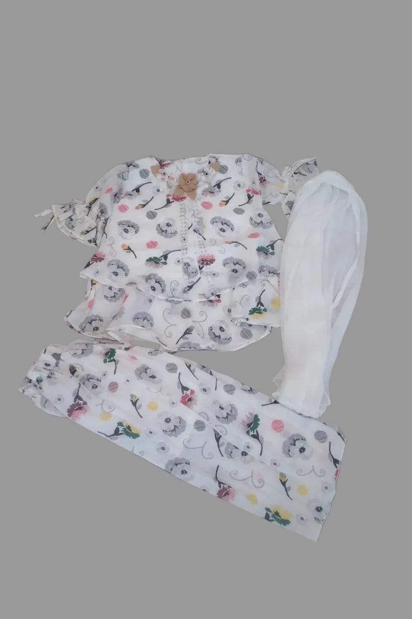 Baby Girls Floral Printed Top & Pant Set with Dupatta 118