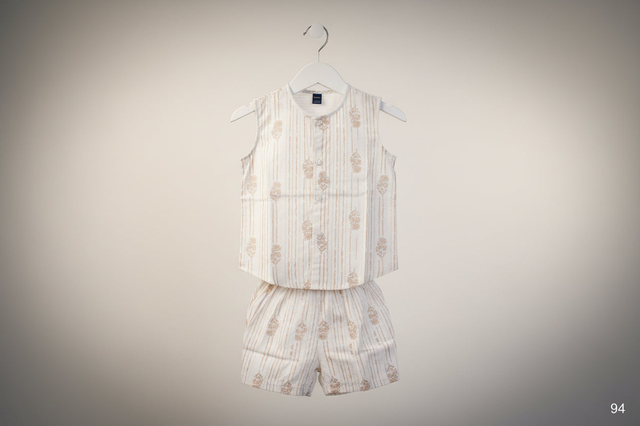 Kids Sleeveless Printed Kurta Set with Elastic Waist Pajama 94