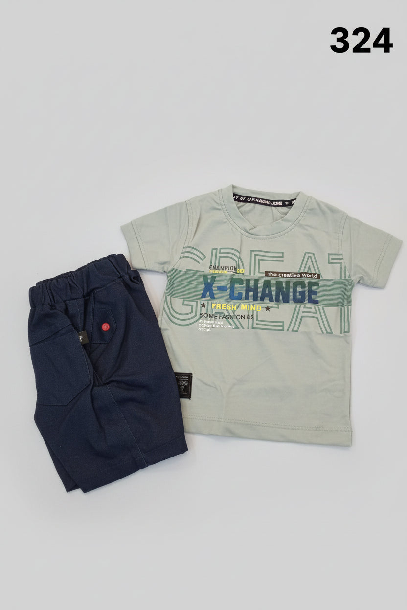 Kids X-Change Printed T-Shirt & Shorts Set.324.
