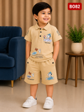 Premium Boys’ Cartoon Graphic Polo & Shorts Set -BO82