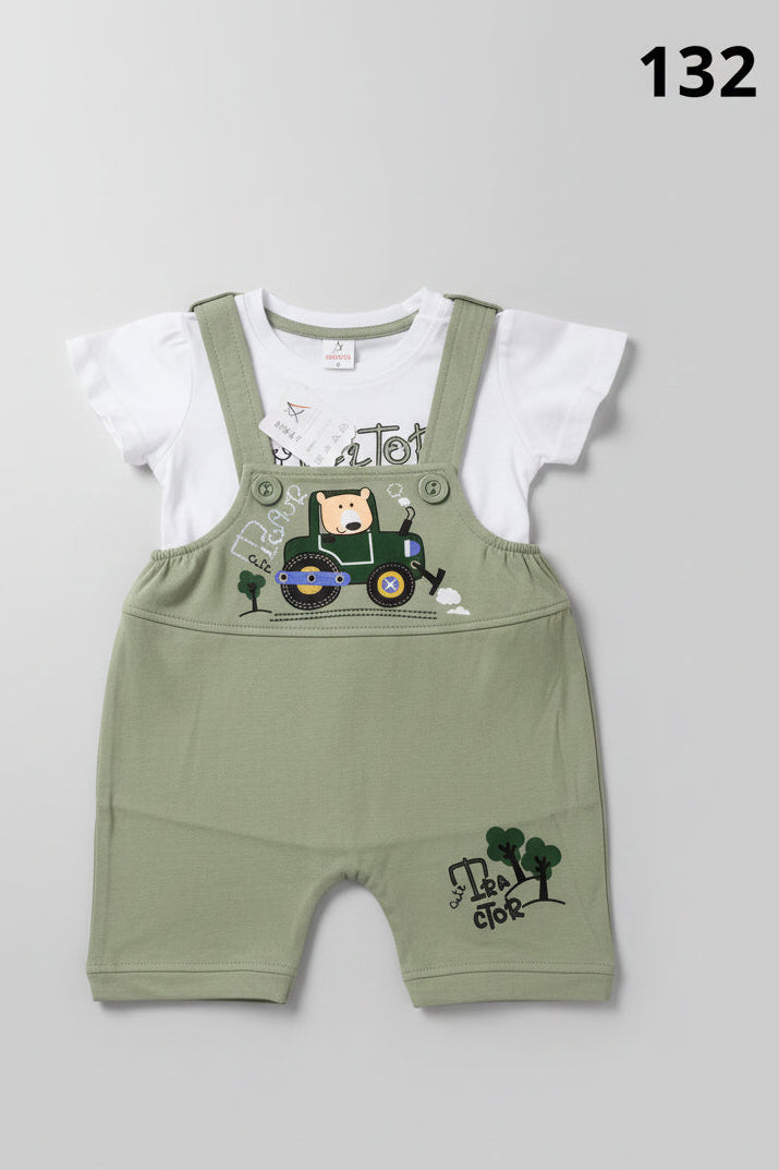 Kids Cute Tractor Dungaree Set with T-Shirt 132