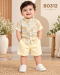 Boys Abstract Print Mandarin Collar Shirt & Shorts Set-BO312