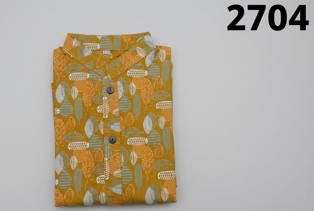 Boys Yellow Printed Short Sleeve Mandarin Collar Shirt 2704