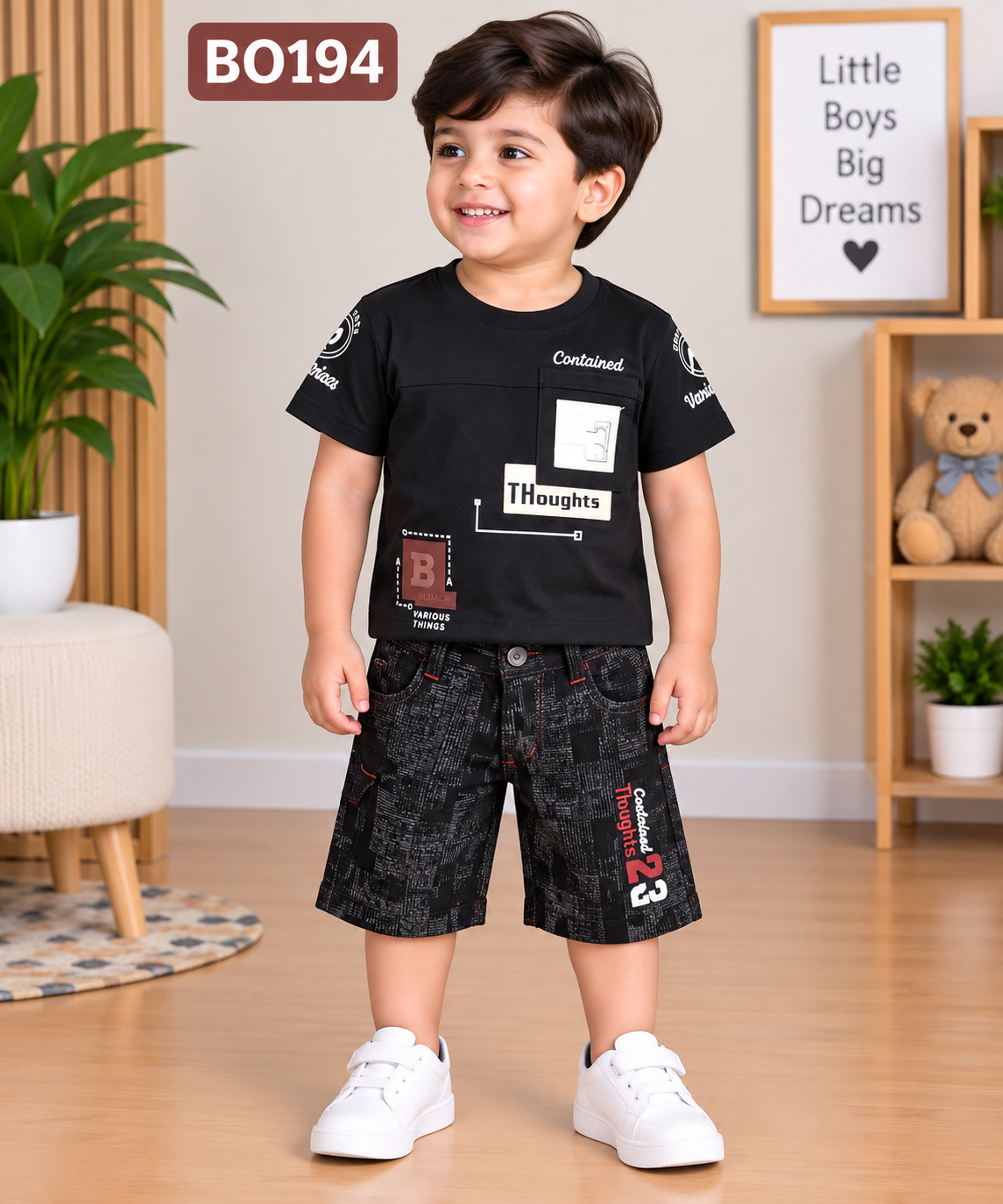 Boys Urban Thoughts Graphic T-Shirt & Printed Cargo Shorts Set – BO194