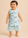 Baby Boy Printed Shirt & Solid Shorts Set 200-Navy Blue