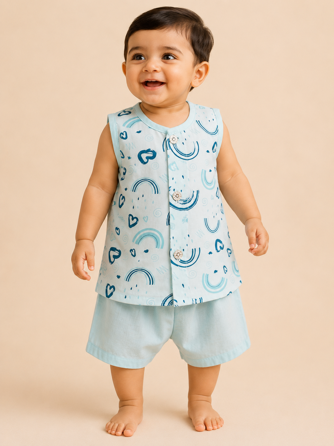 Baby Boy Printed Shirt & Solid Shorts Set 200-Navy Blue