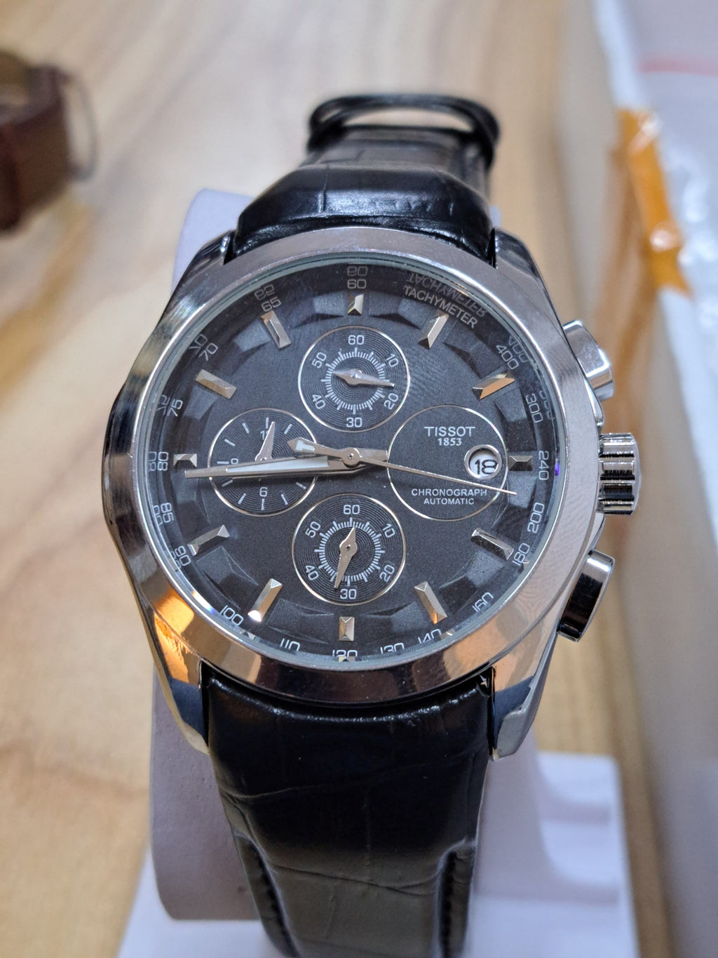 TW 104 Luxury Chronograph Black Dial Leather Strap Watch