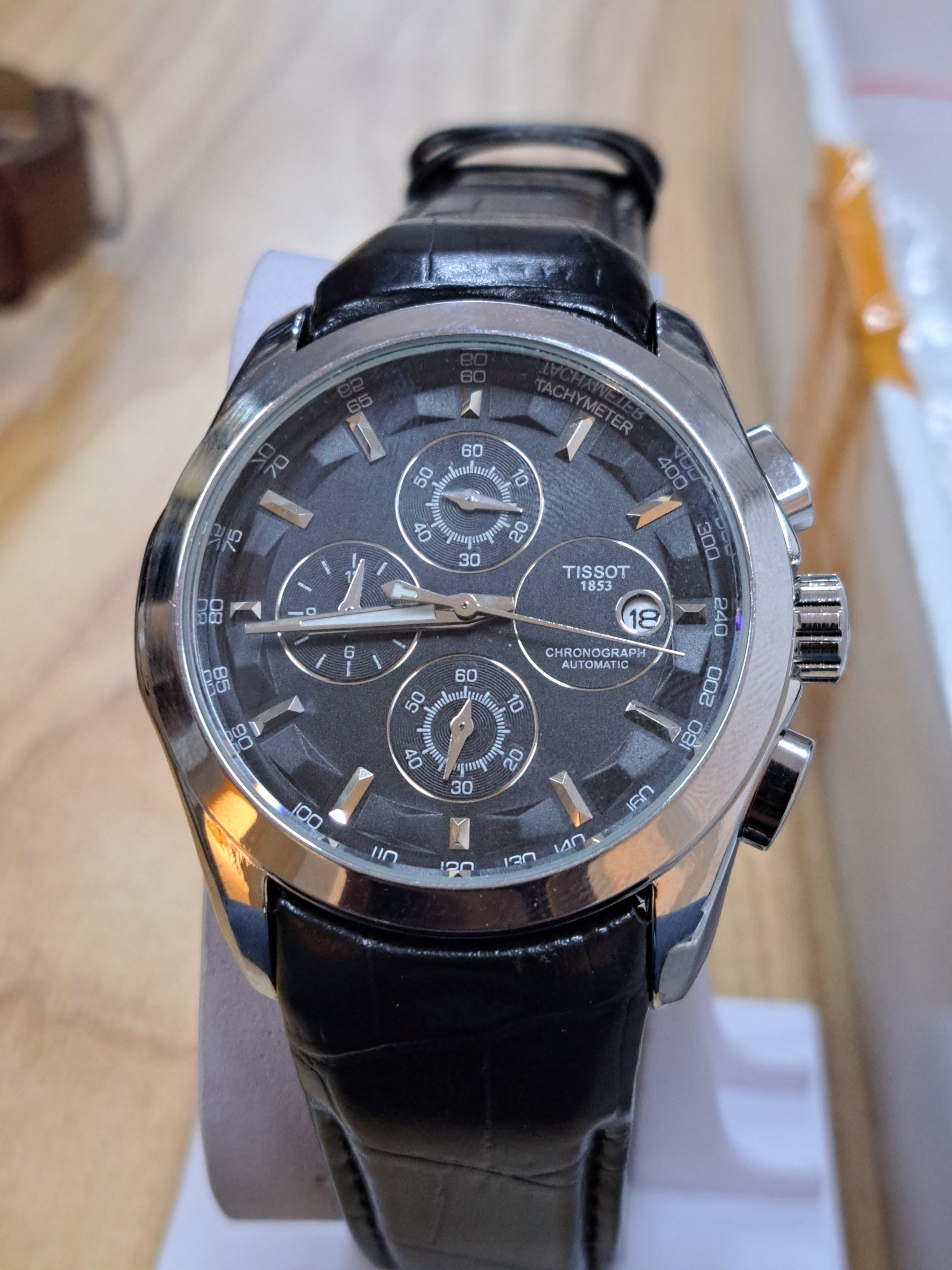 TW 104 Luxury Chronograph Black Dial Leather Strap Watch
