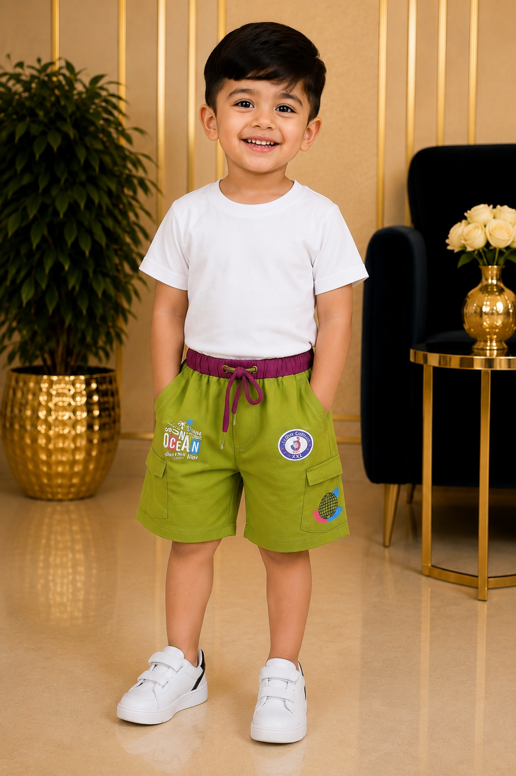 Premium Boys Ocean Print Cargo Shorts-BO15