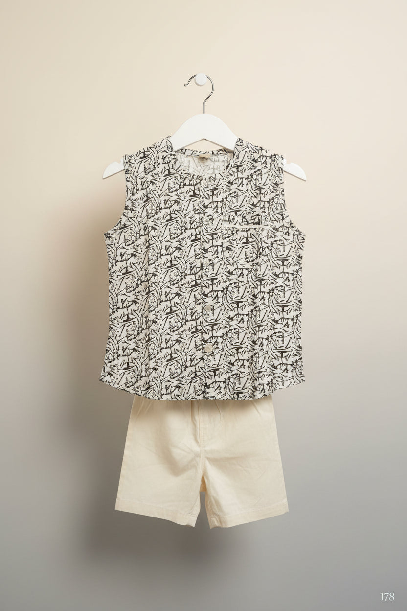 Kids Printed Sleeveless Shirt & Shorts Set-178