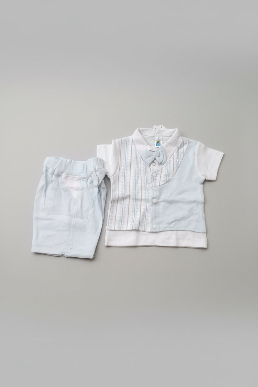 Baby Boys Formal Shirt & Shorts Set with Bow Tie