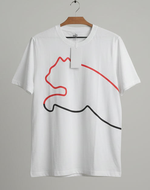 Mens Graphic White T-Shirt with Abstract Line Print