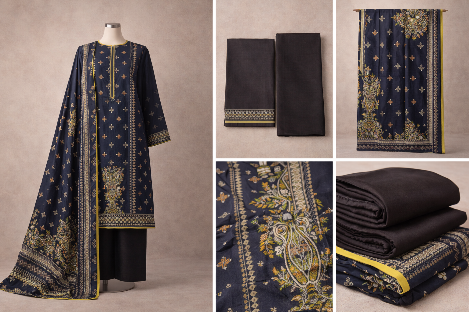 Premium Floral Printed Lawn Three Piece Suit Set 1123