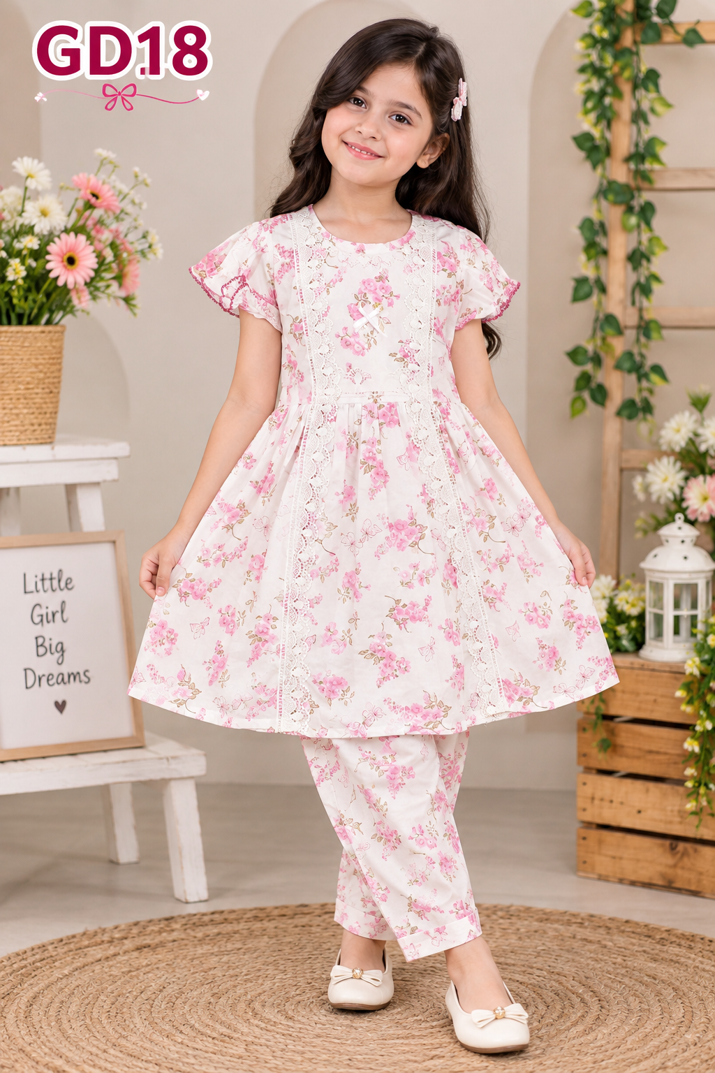 Girls Floral Lace Top & Pant Set-GD18