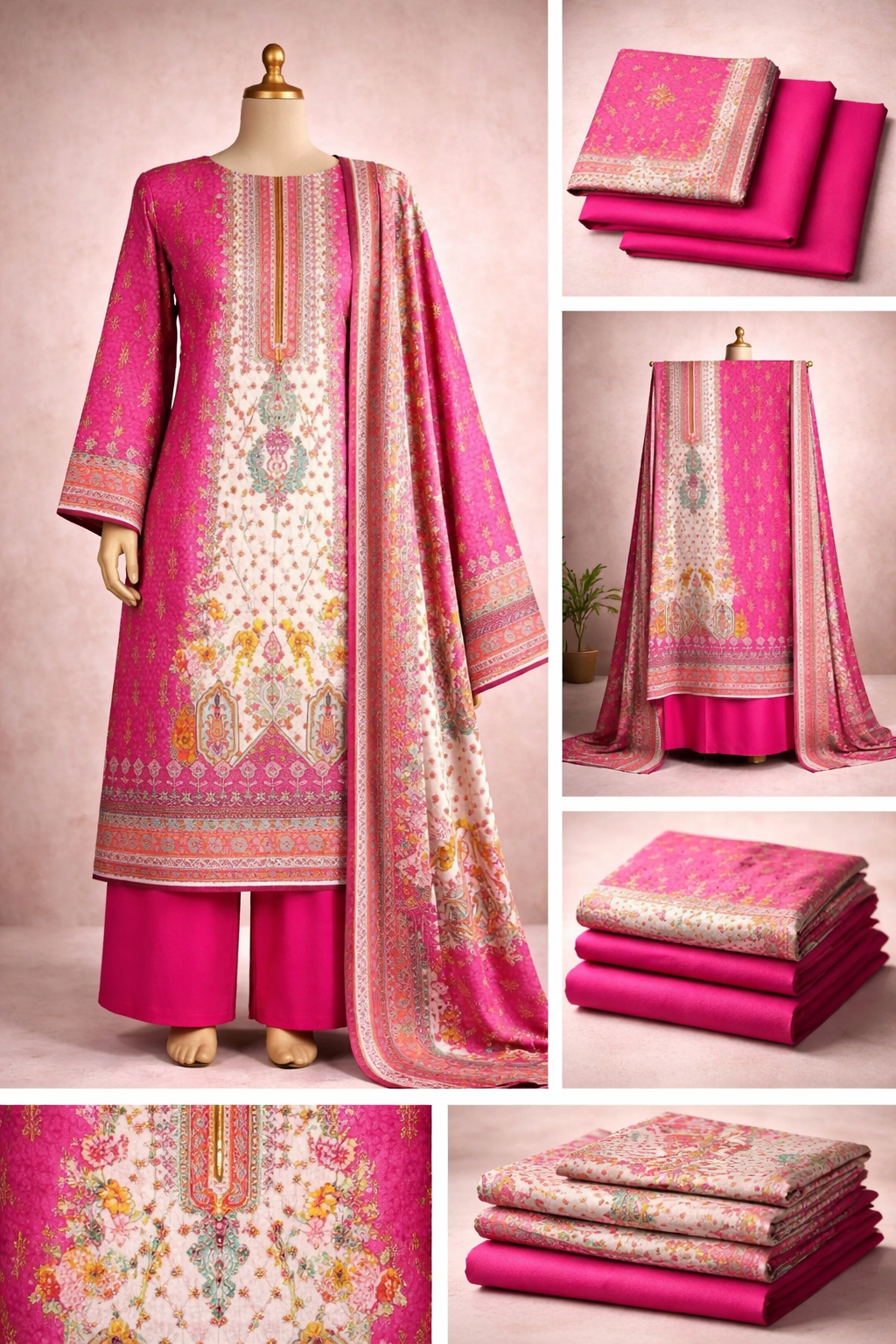 Premium Floral Printed Lawn Three Piece Suit Set 1147