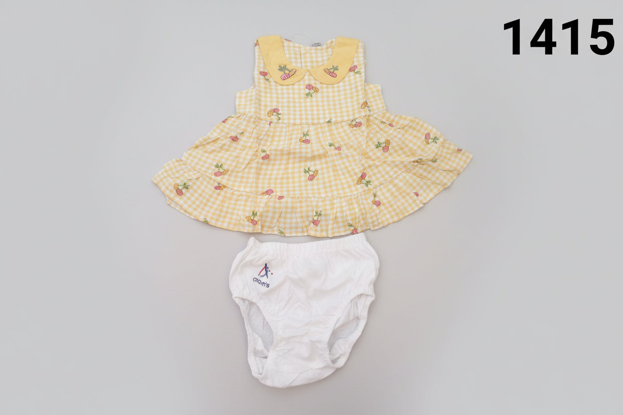 Baby Girls Carrot Print Gingham Tiered Dress Set with Bloomers 1415