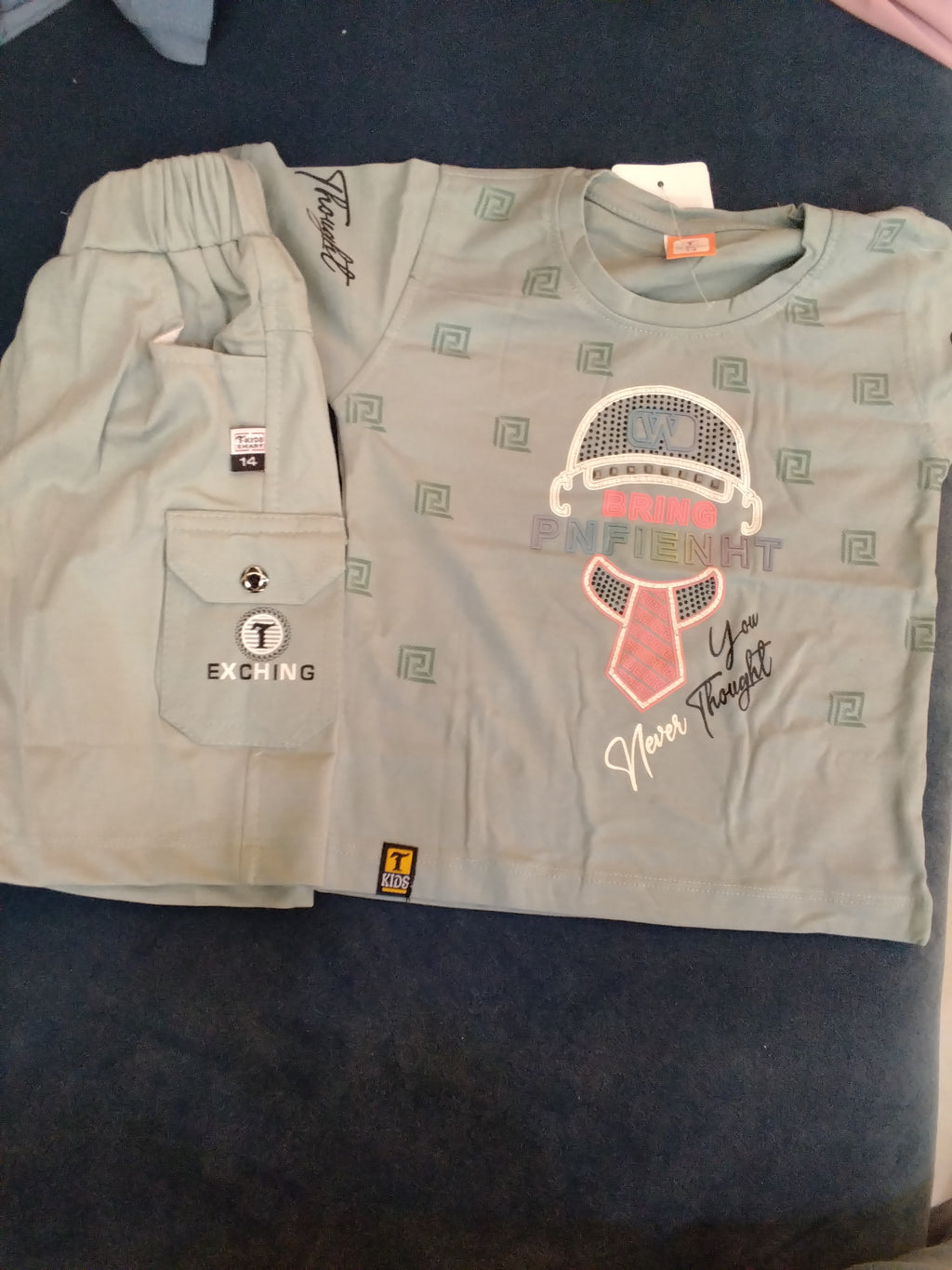 Kids Printed T-Shirt & Cargo Shorts Set – Bring PNFIEHT Graphic Style 340