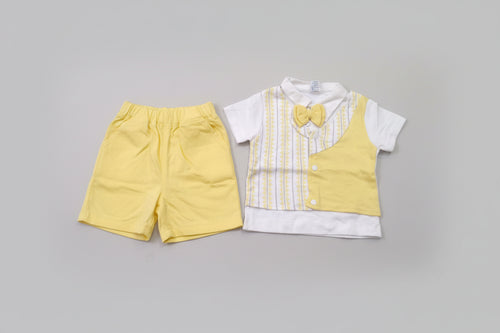 Baby Boys Formal Shirt & Shorts Set with Bow Tie