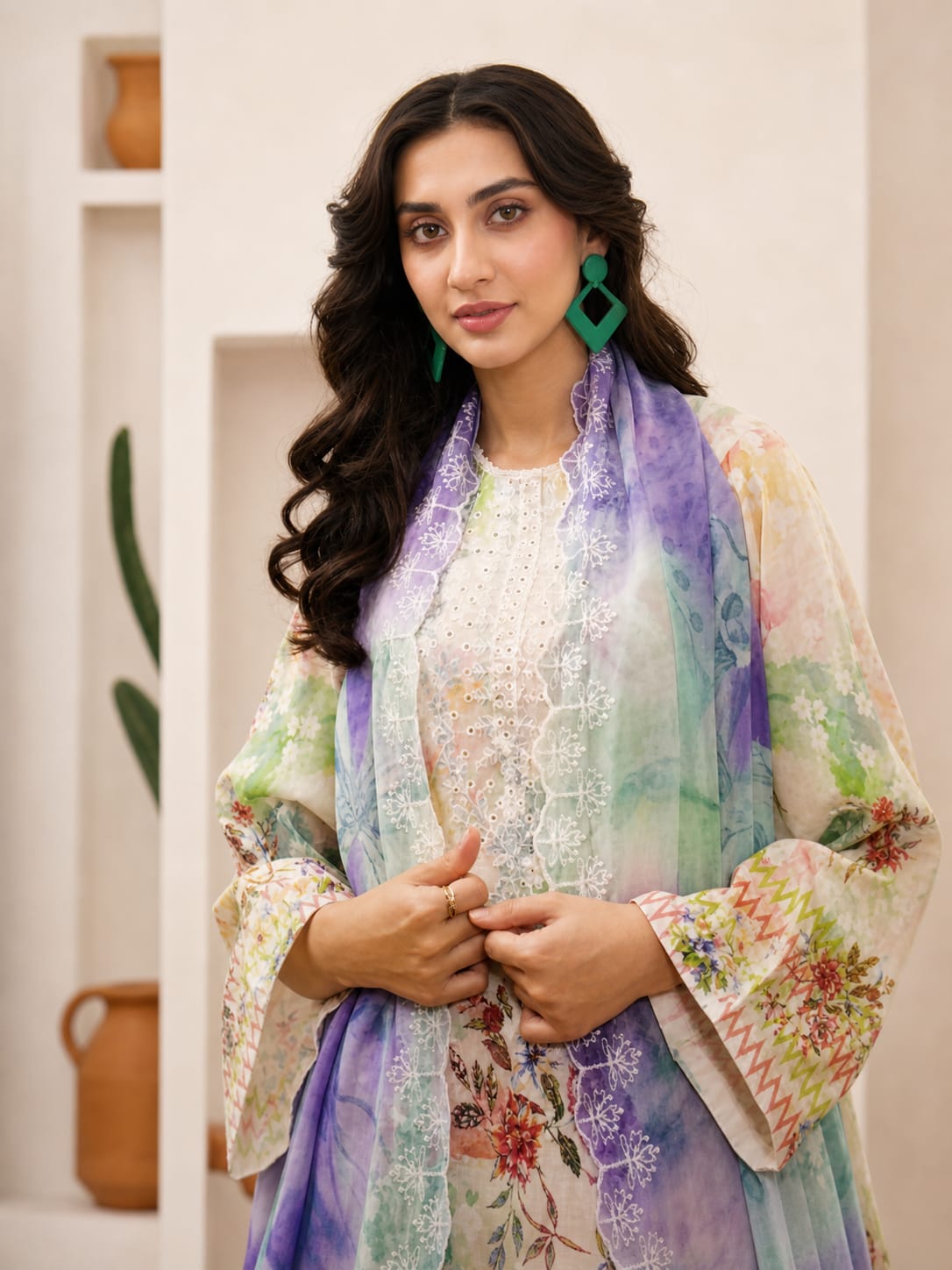 Luxury Digital Printed Lawn Three Piece Set-C255