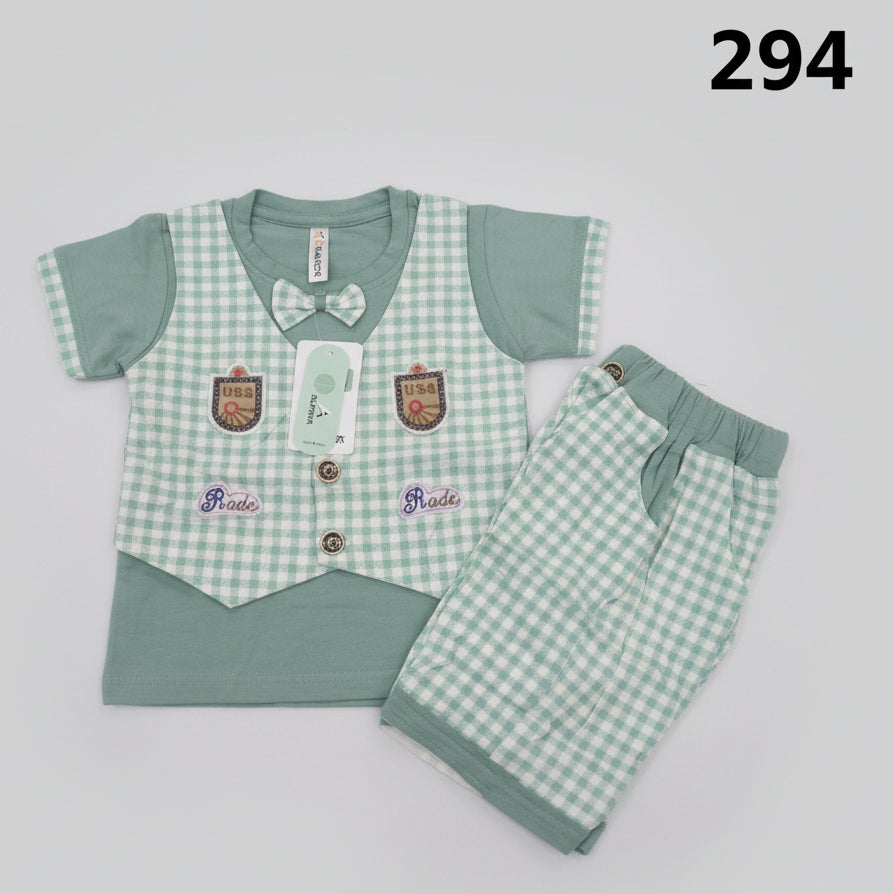 Baby Boys Smart Vest Style T-Shirt & Check Shorts Set 294