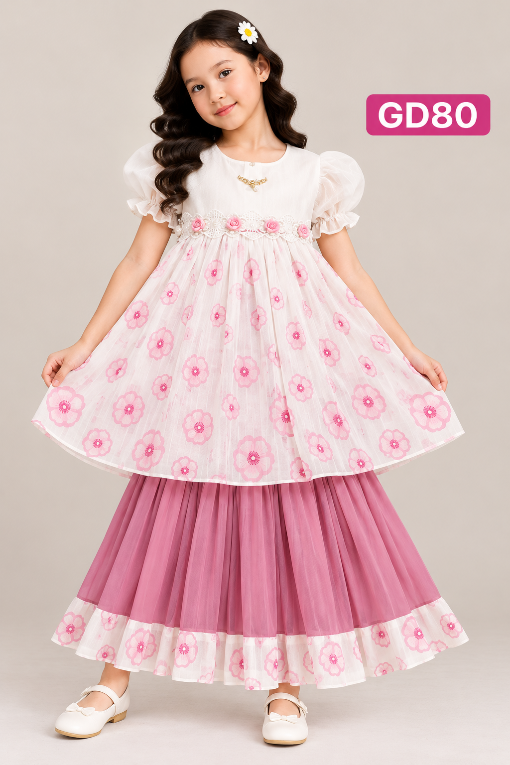 Premium Girls Floral Top & Sharara Set – GD80