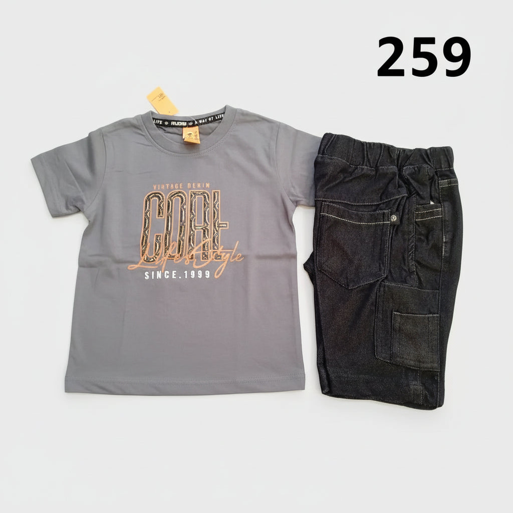Boys T-Shirt with Denim Cargo Pant Set 259
