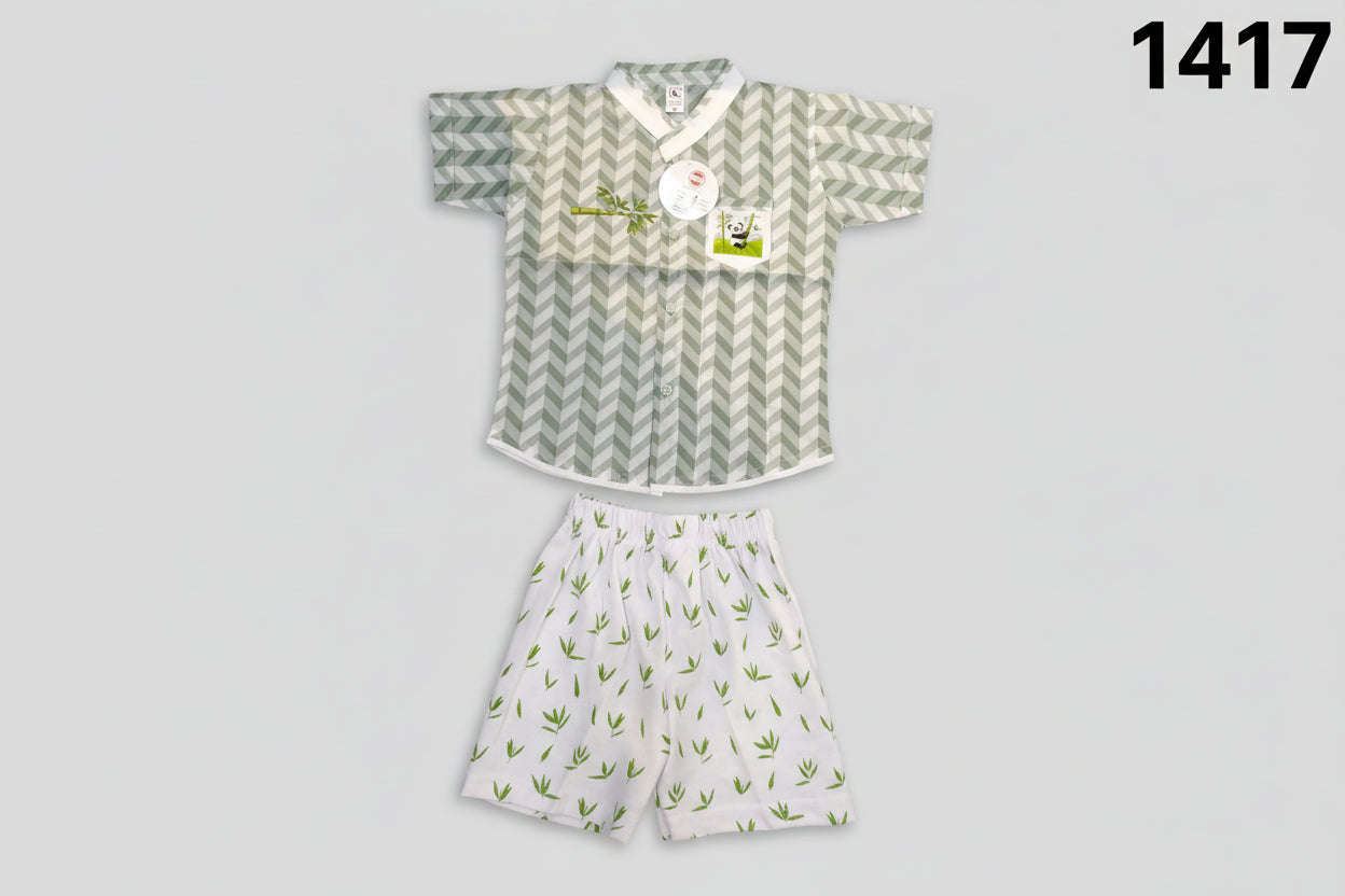 Boys Panda Bamboo Print Shirt & Shorts Set 1417
