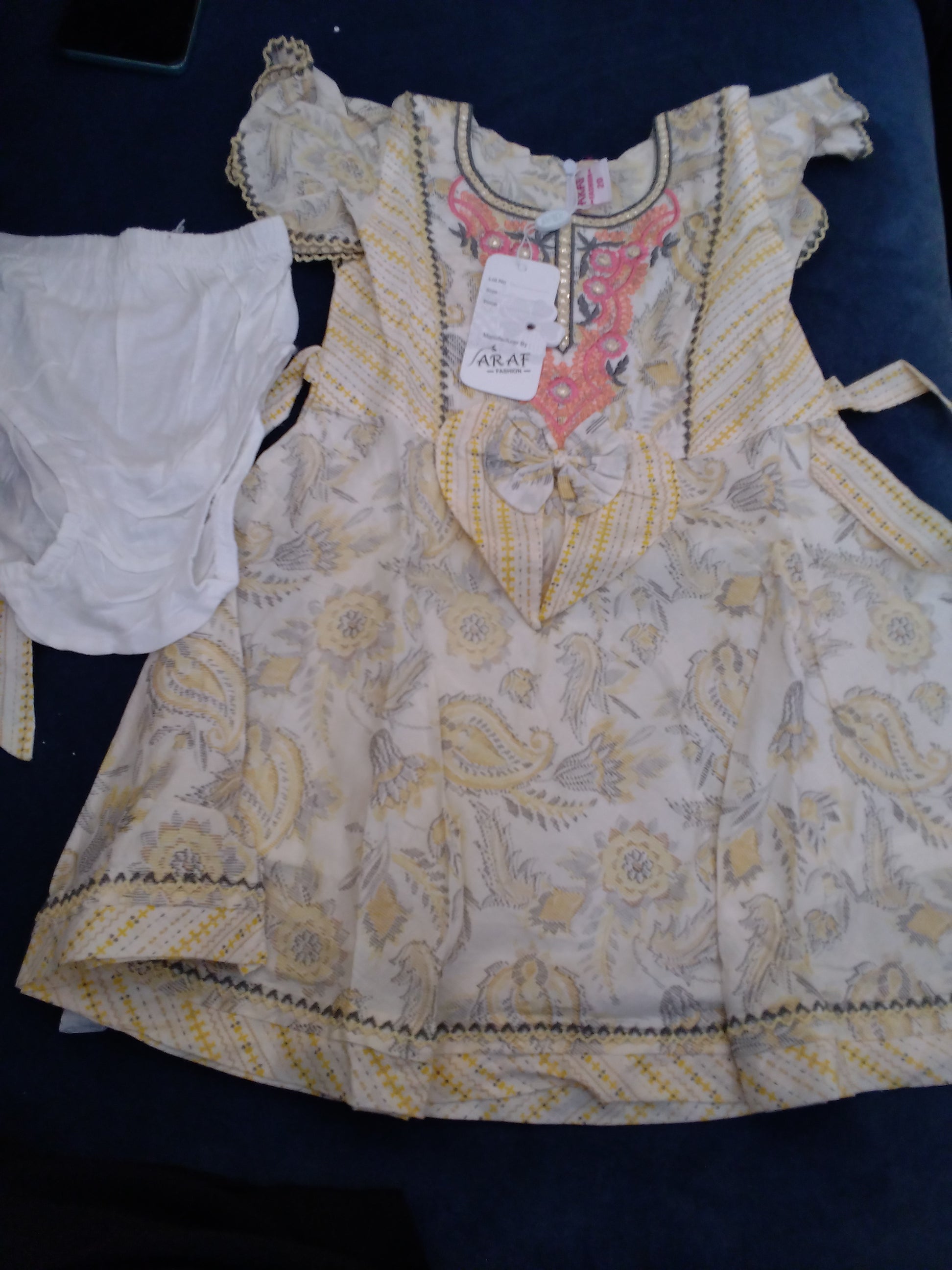 Girls’ Ethnic Printed Dress Set with Inner Shorts & Bow – 3 Piece Set.191.