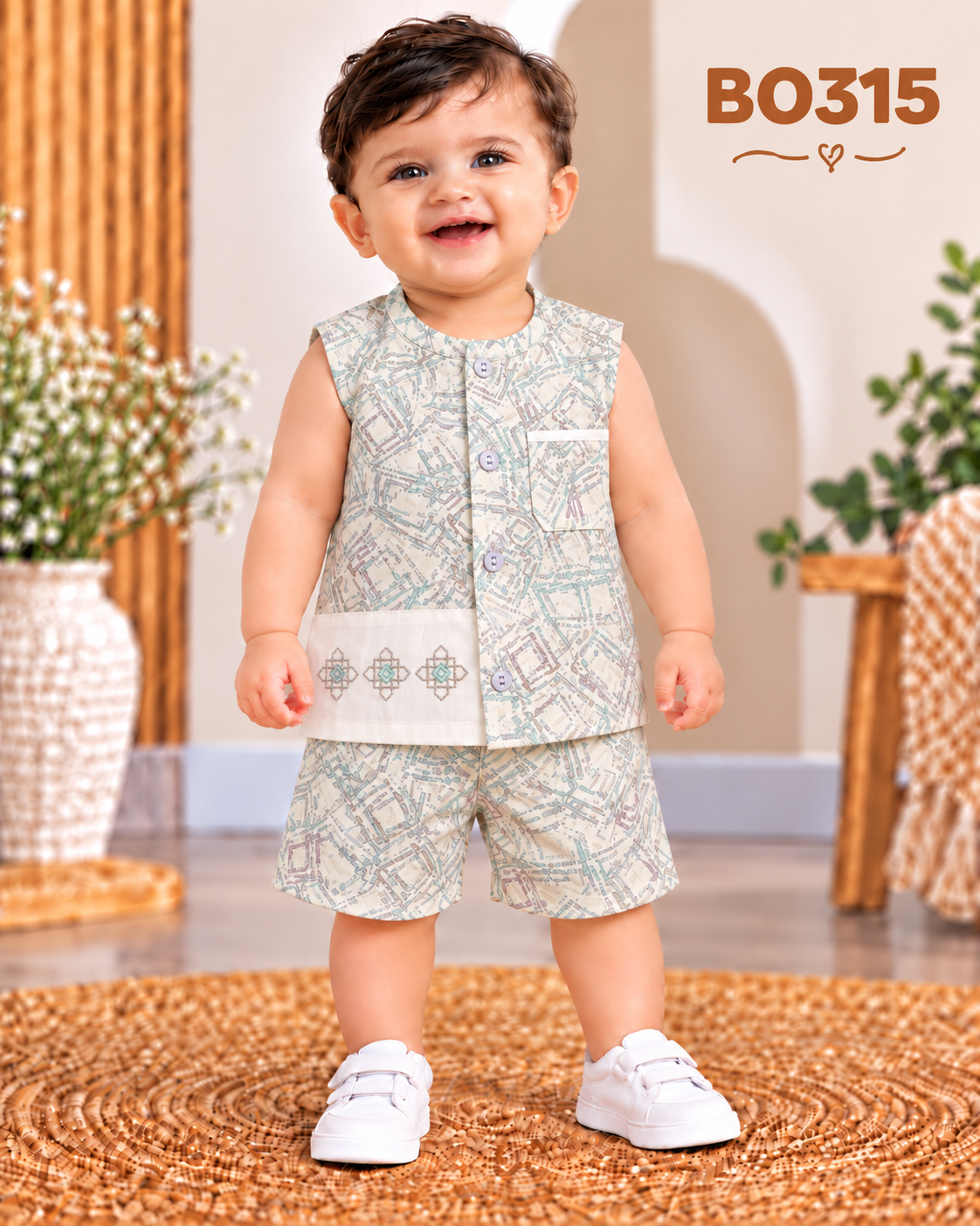 Baby Boys’ Abstract Print Sleeveless Nima & Shorts Set – BO315