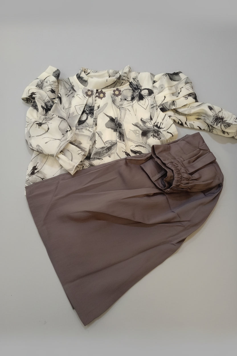 Girls Floral Top & Solid Pants Set 117