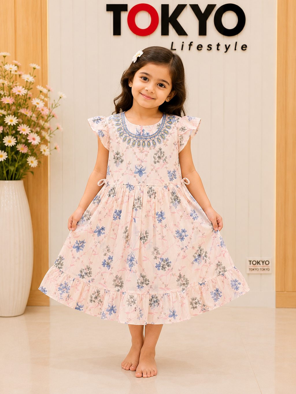 Girls Floral Layered Dress 1