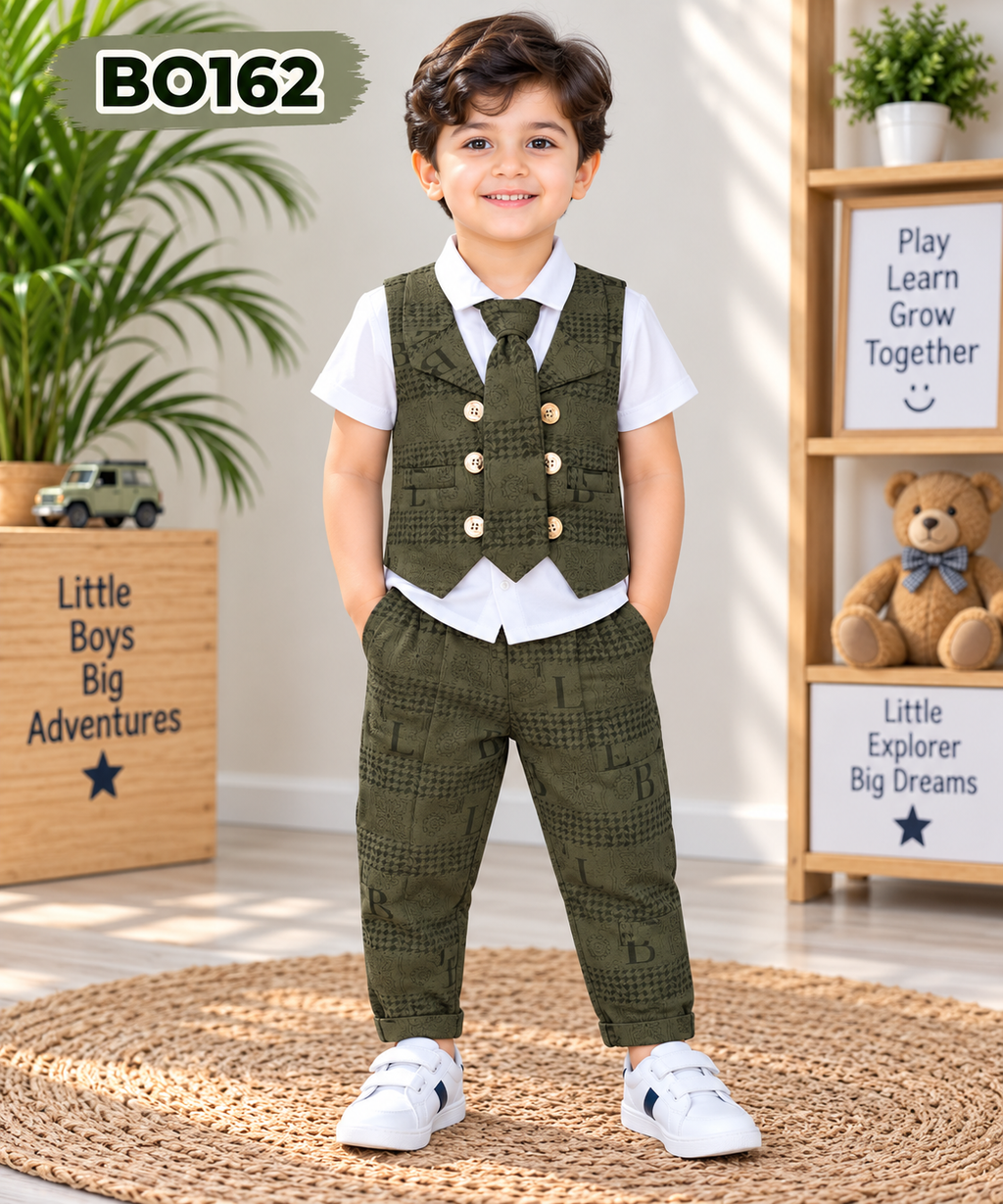 Kids Premium Waistcoat Shirt Pant Set with Tie BO162