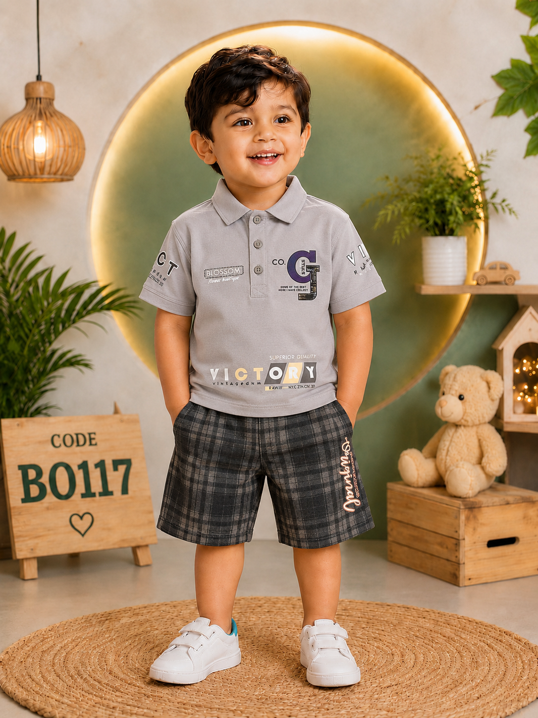 Boys Premium Polo T-Shirt & Check Shorts Set – BO117