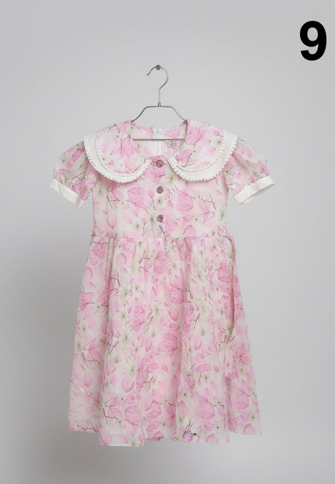 Girls Floral Printed Party Frock Dress with Peter Pan Collar A75