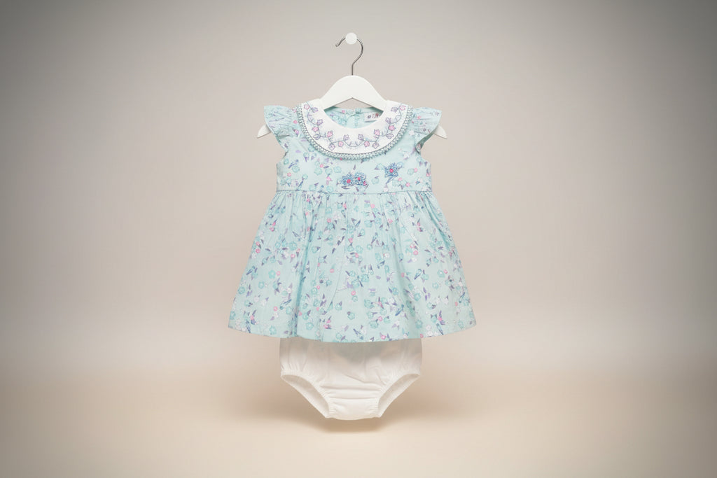 Baby Girls Floral Cotton Dress with Bloomers – Yellow