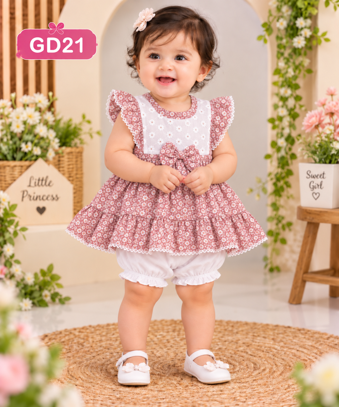 Girls’ Floral Ruffle Top & Bloomer Set-GD21