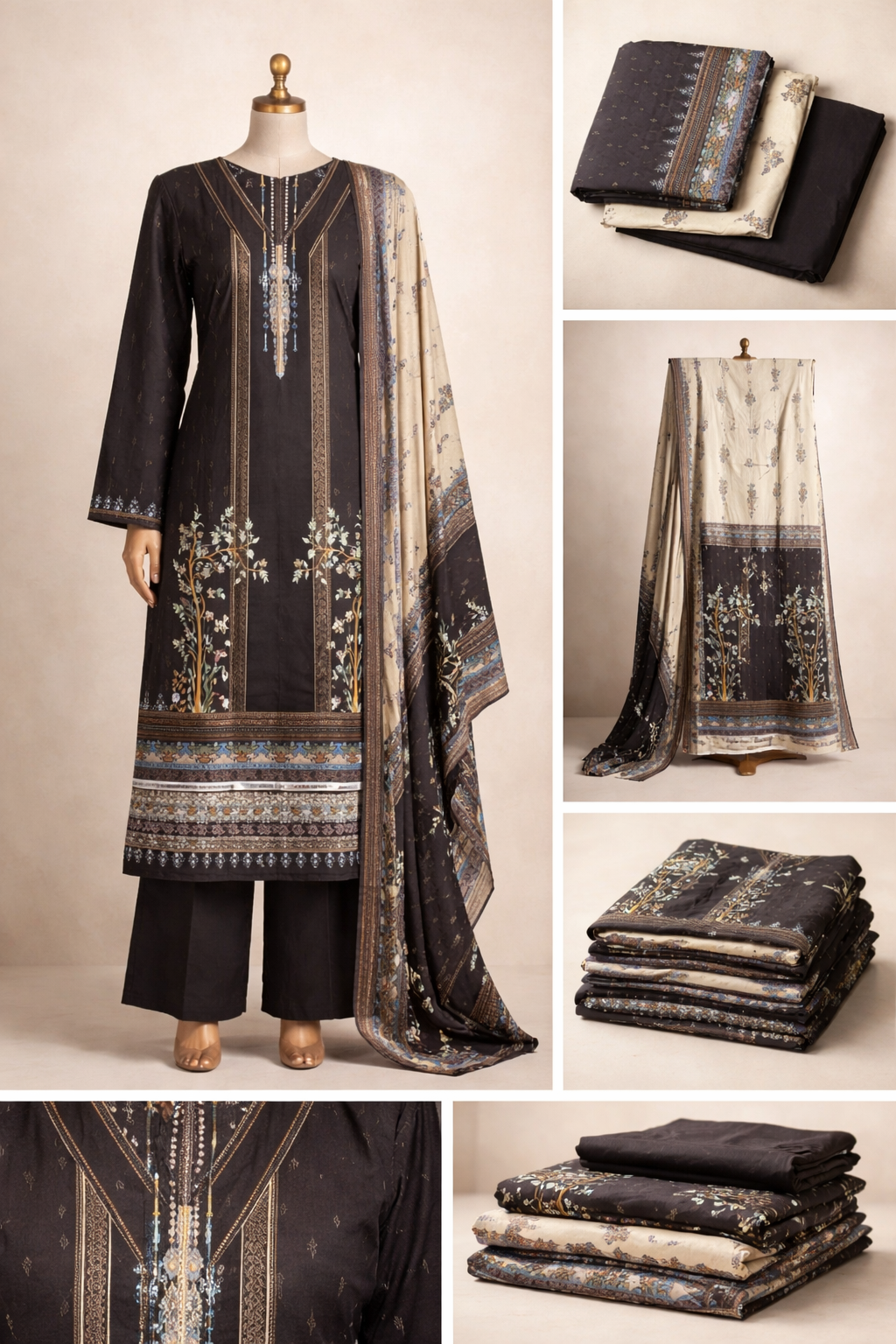 Premium Floral Printed Lawn Three Piece Suit Set 1127