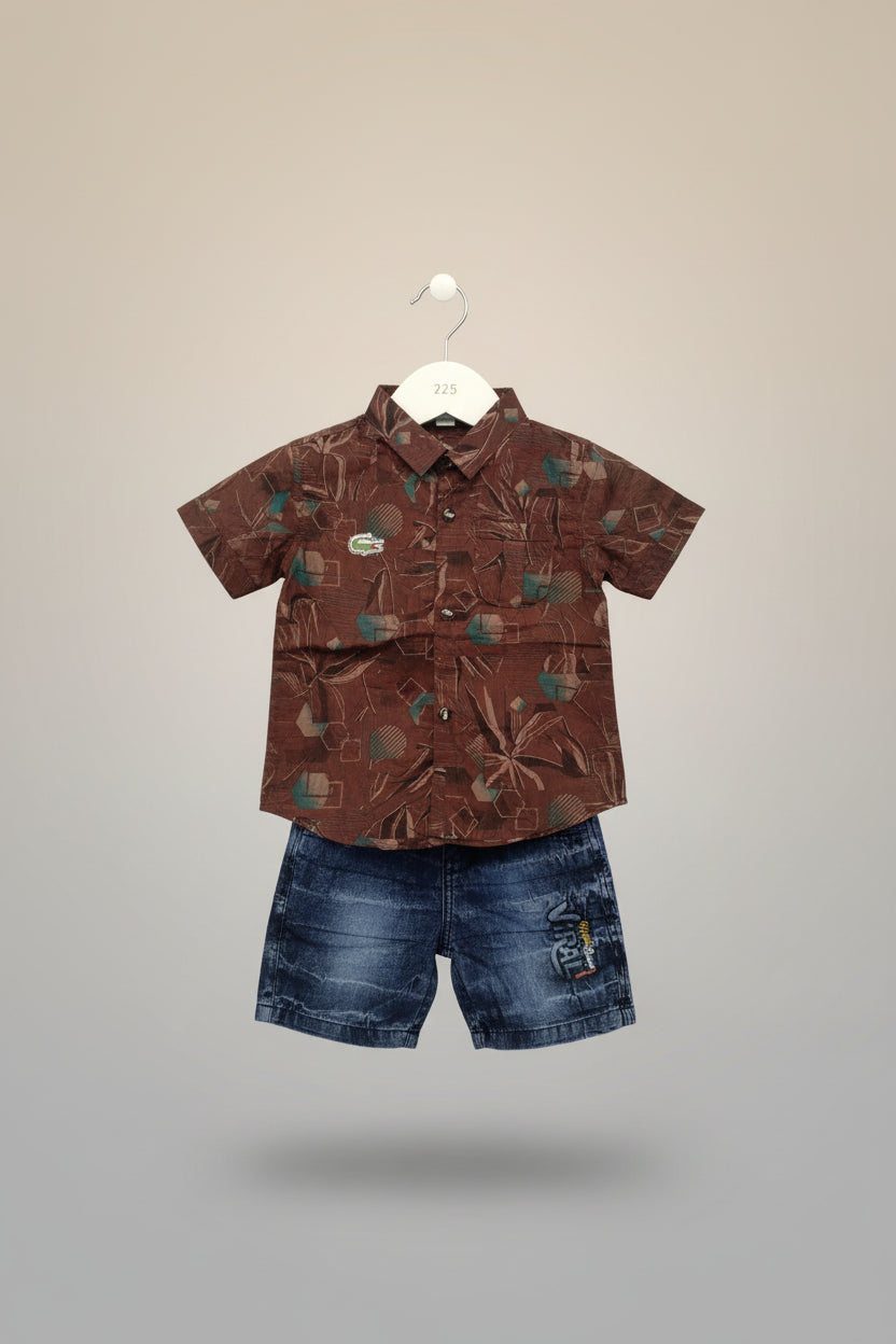 Boys Printed Casual Shirt & Denim Shorts Set 225